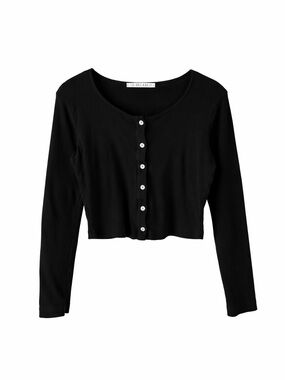 LA Relaxed Organic Rib Cardigan Top - Black